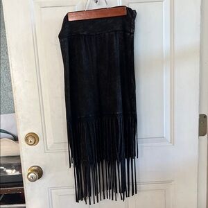 Grunge Look T Short Feel Gray/Black Stretch Fringe Skirt